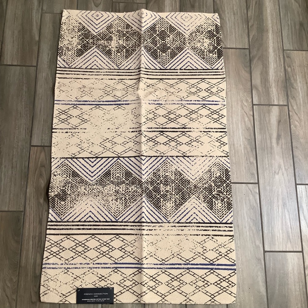 French Connection Stonewashed Printed Cotton Accent Rug-28” x 48”